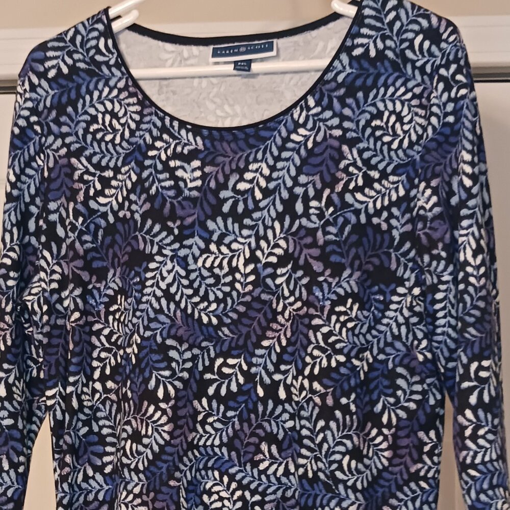 #120 3/$18 - Karen Scott Black/Blue Long Sleeve Top Petite Size XL - Picture 3 of 5